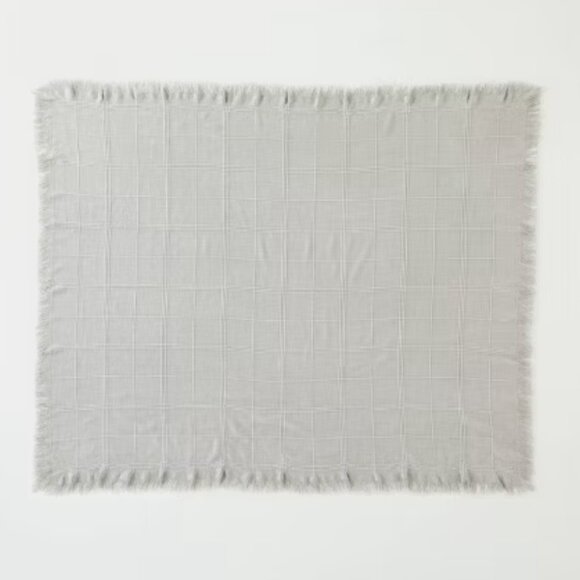 Hearth & Hand with Magnolia Textured Grid Lines‎ Dobby Light Gray Throw Blanket - Picture 4 of 5